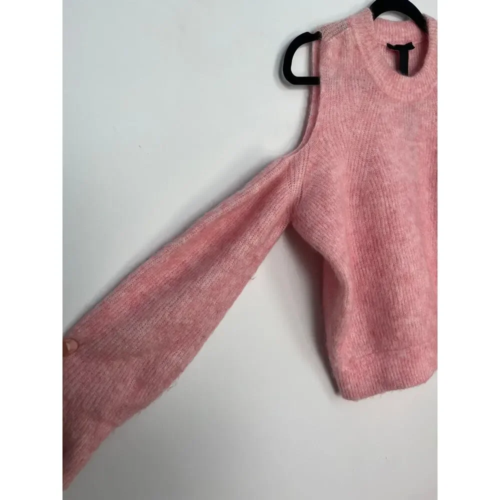 Diesel Cold Shoulder Mohair‎ Blend Sweater Women S Pink Fuzzy Knit Pullover